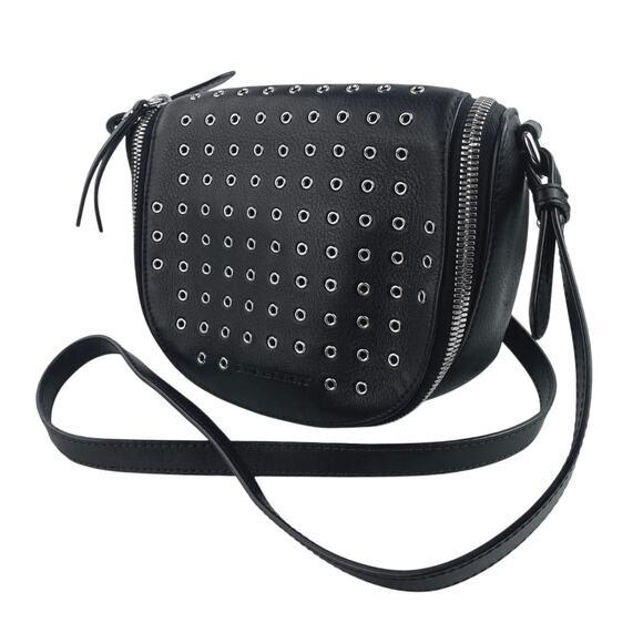 Burberry Black Eyelet Leather Metal Studded Zip Adjustable Crossbody Handbag OS - Picture 1 of 7